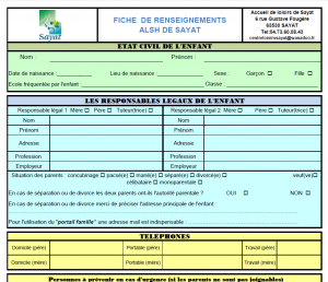 Fiche de renseignements ALSH Sayat